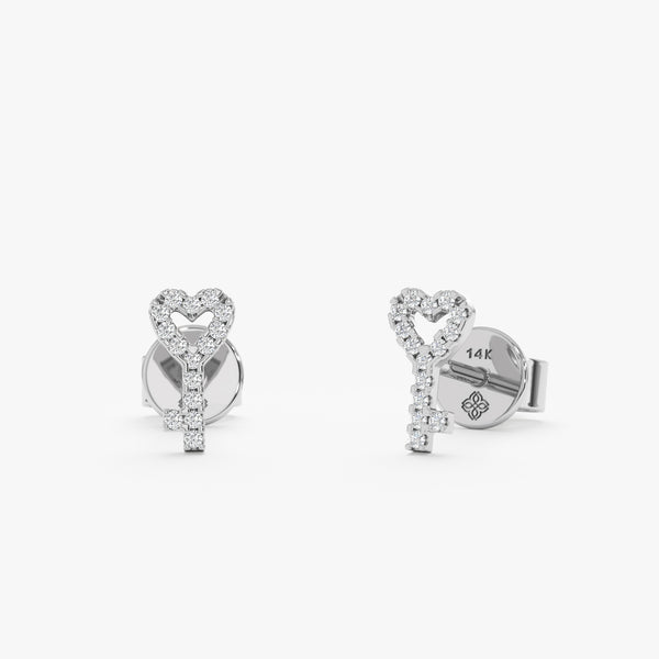 white gold and white diamond mini key earrings