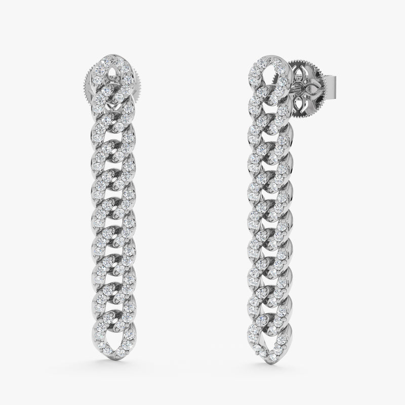 Pave Diamond Cuban Chain Drop Earrings, Azriella