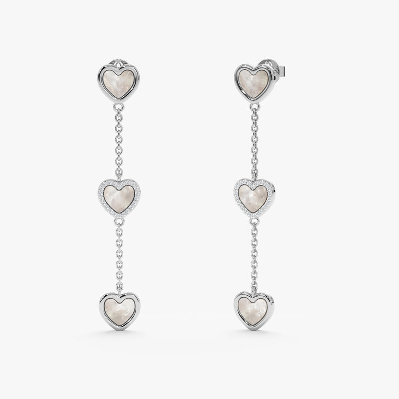 Mother of Pearl Heart Dangle Earrings, Zhuri