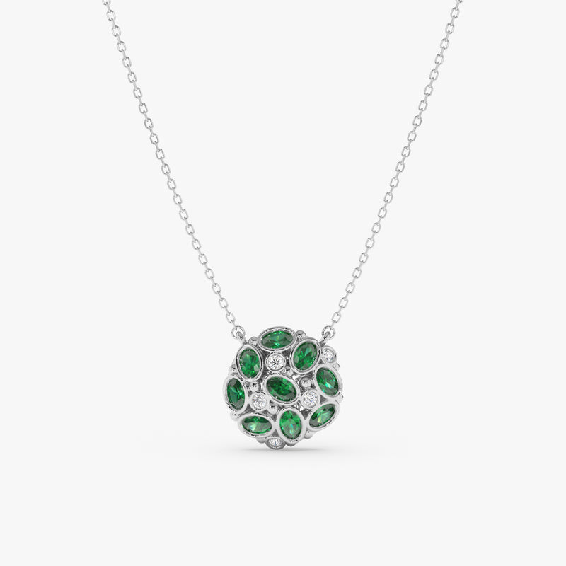 Round Cluster Emerald and Diamond Pendant, Ottilie