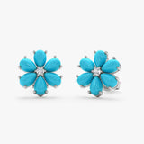 Turquoise & Lab Grown Diamond Flower Stud Earrings, Junelle