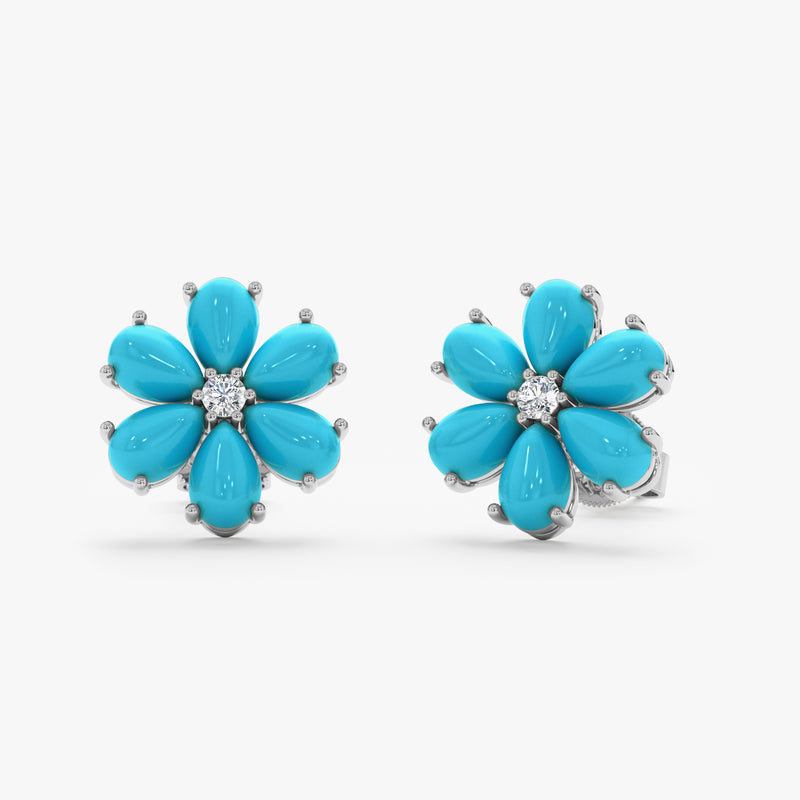 Turquoise & Lab Grown Diamond Flower Stud Earrings, Junelle