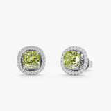 Natural Peridot Studs with Diamond Halo, Elswyth