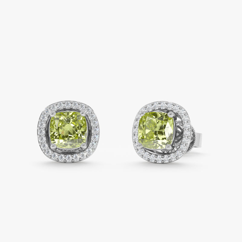Natural Peridot Studs with Diamond Halo, Elswyth