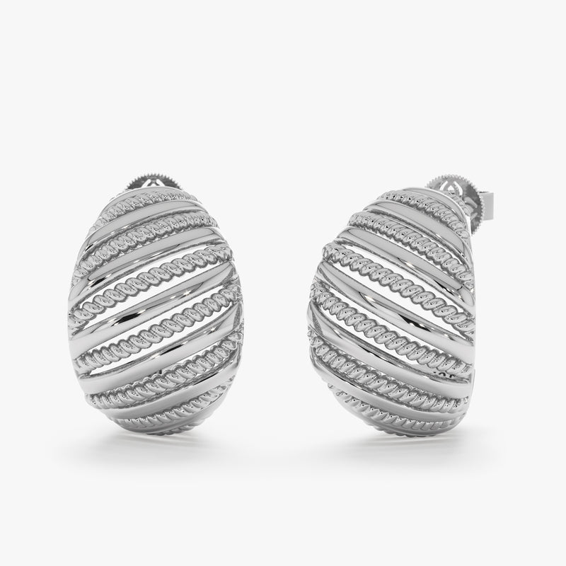 Solid Gold Ribbed & Beaded Hoops, Evadne