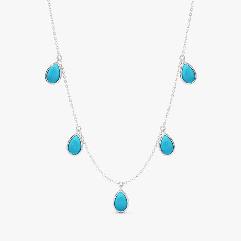 Turquoise Pear Cabochon Dangly Necklace, Kaia