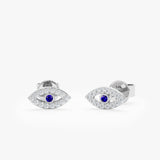 handmade solid 14k white gold eye shape diamond sapphire studs