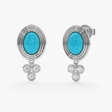 Oval Turquoise & Diamond Cluster Drop Earrings, Calithea