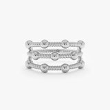 14k White Gold Beaded Stack Station Ring