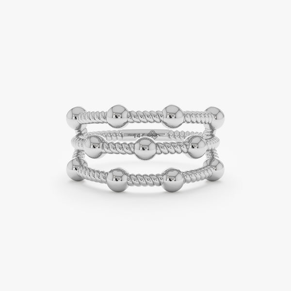 14k White Gold Beaded Stack Station Ring