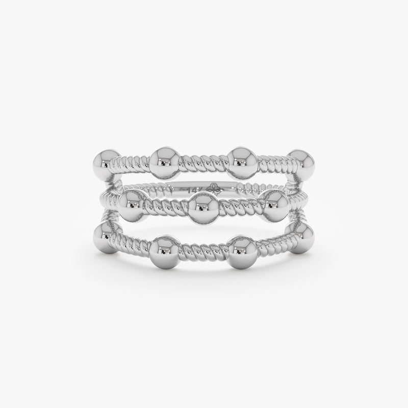 14k White Gold Beaded Stack Station Ring