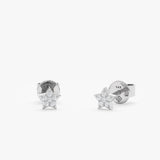 handmade solid 14k white gold minimalistic star studs with paved diamonds