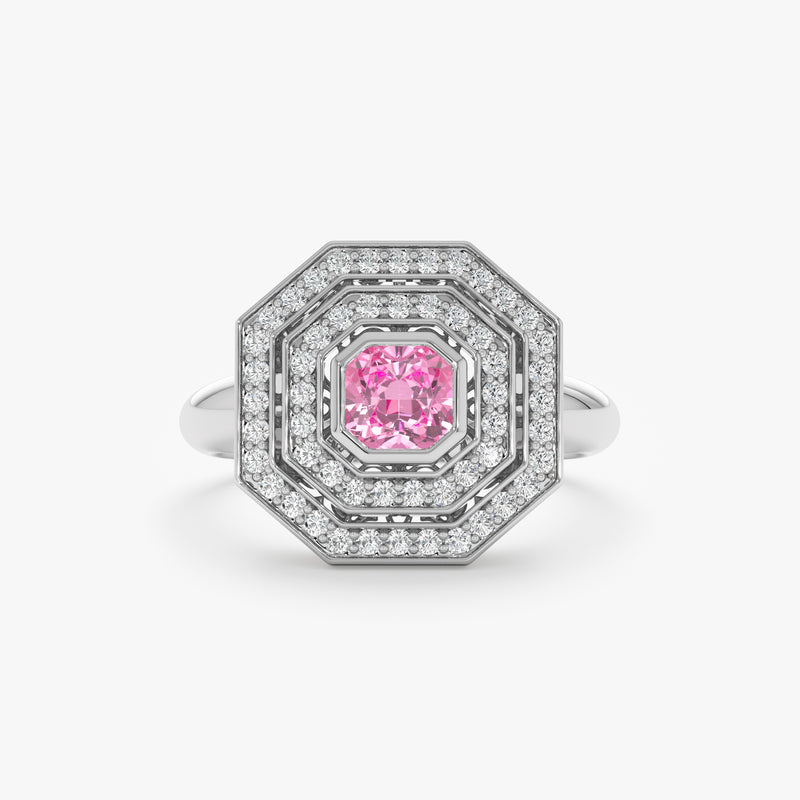 Art Deco Pink Tourmaline & Diamond Ring, Viviana