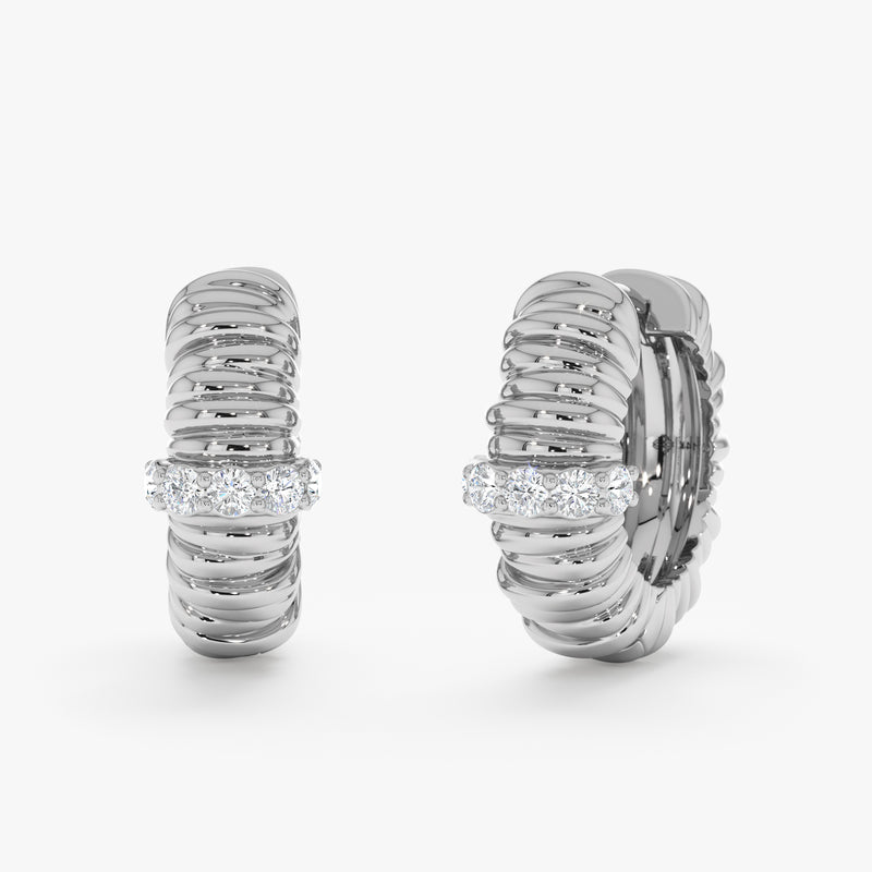 14k Ribbed Diamond Hoop Earring, Hanna