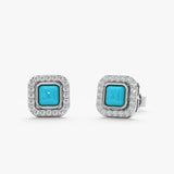 Turquoise & Natural Diamond Halo Stud Earrings, Evienne