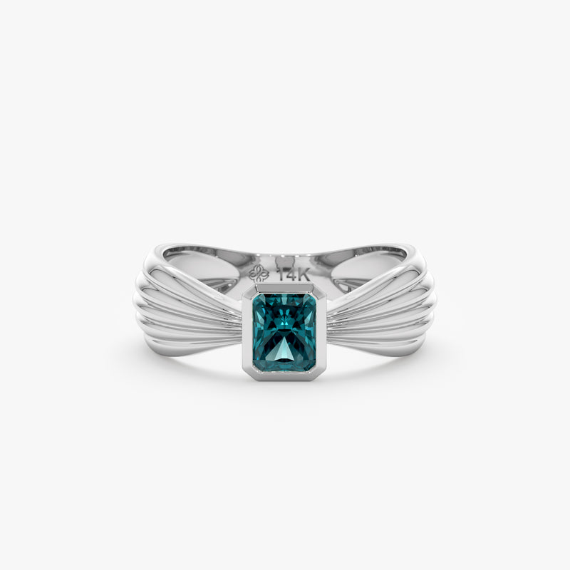 Art Deco Teal Sapphire Ring, Eira