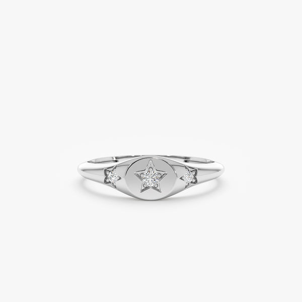 white gold natural diamond signet ring