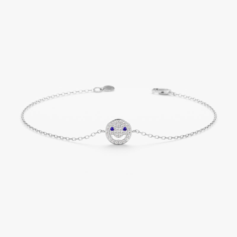 white gold september birthstone smiley face bracelet