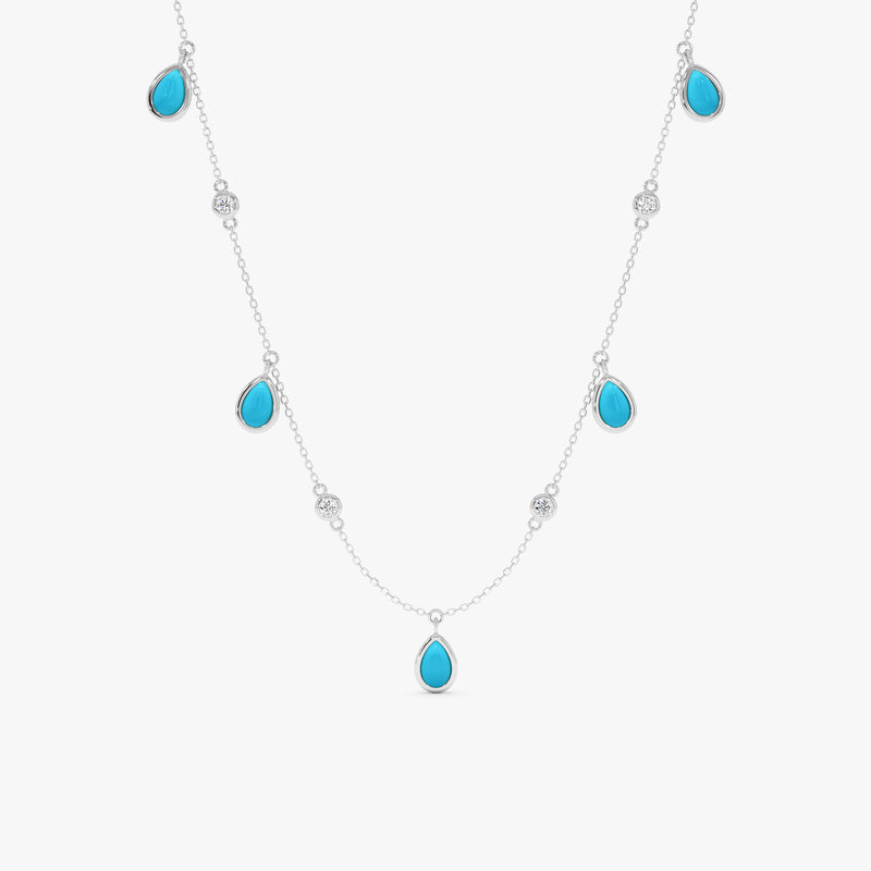 Turquoise & Diamond Dangle Station Necklace, Caelia