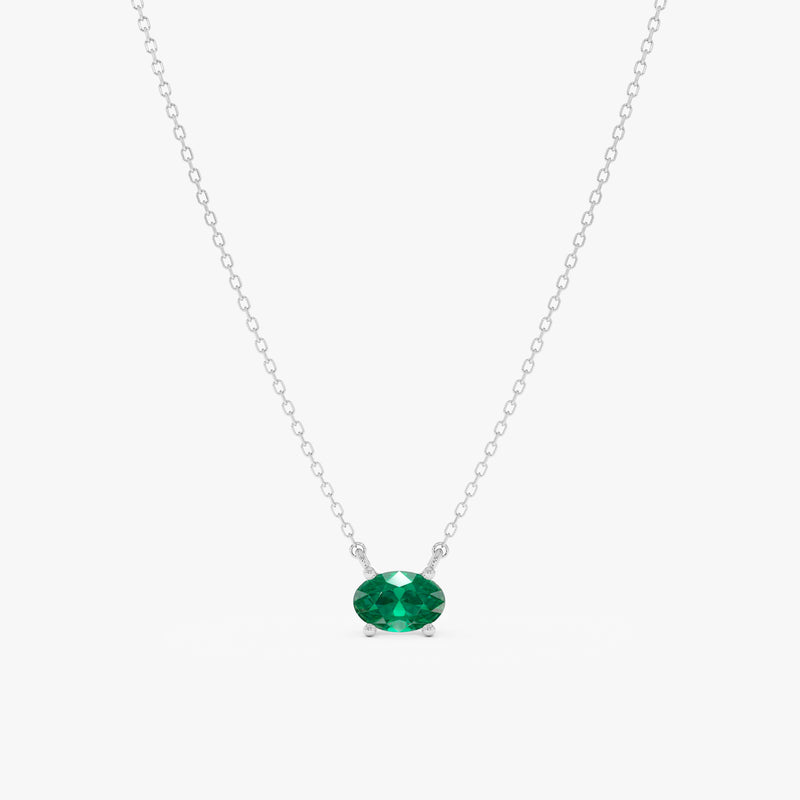 Solid Gold Emerald Oval Necklace, Loa