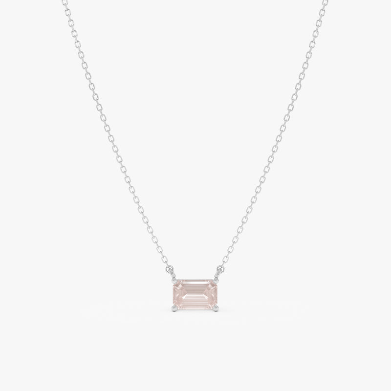 Emerald Cut Rose Quartz Necklace, Lexa