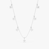 handcrafted multiple hanging star charm necklace in white solid gold