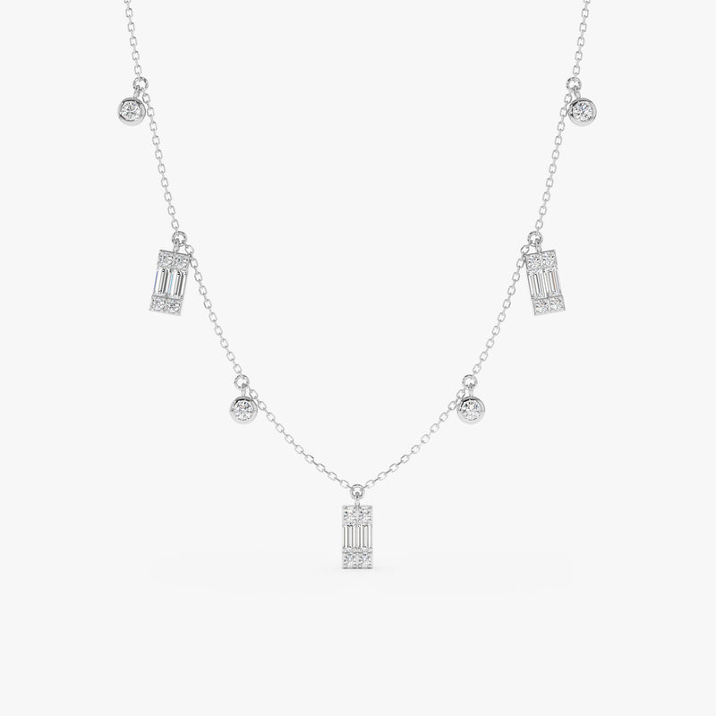 Baguette and Round Diamond Dangle Necklace, Ezri