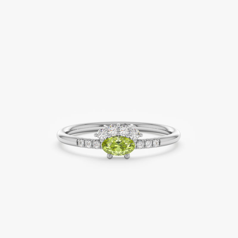 White gold natural diamond and peridot ring