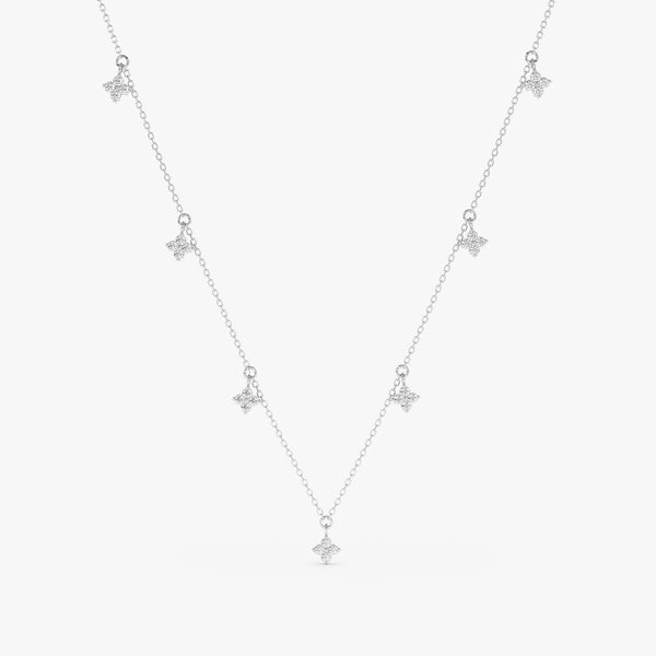 Dainty Flower charms station Necklace in solid white gold