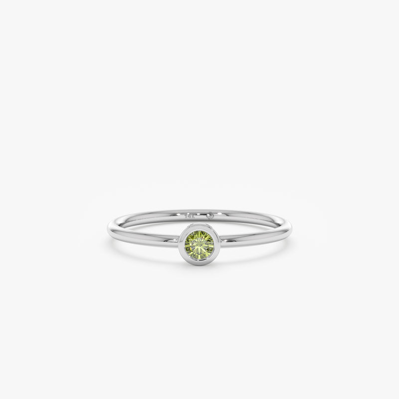 white gold thin green gemstone band