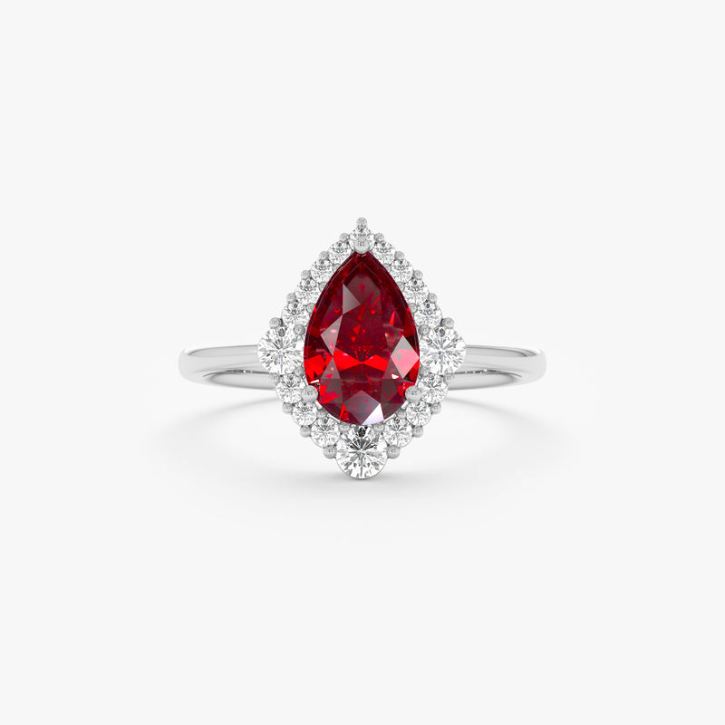 Pear Shape Garnet with Diamond Halo Ring, Orelina