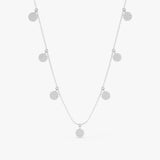 handmade solid white gold necklace with multiple hanging diamond coin charms 