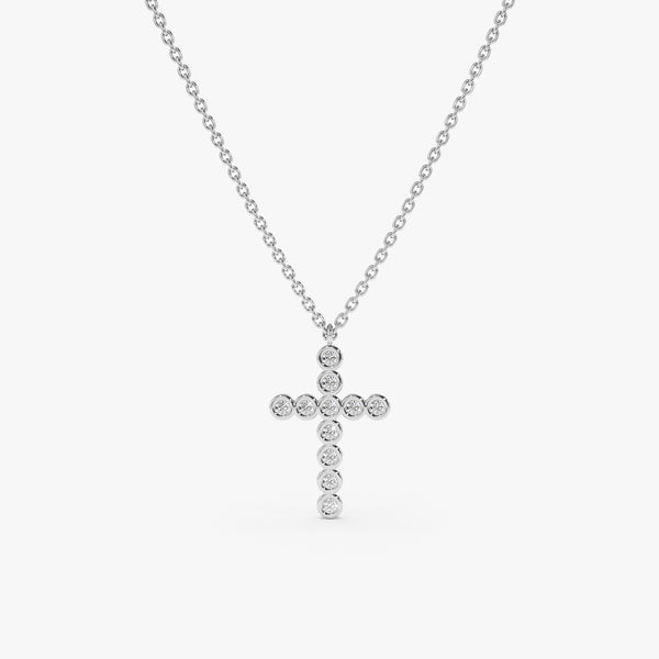 handcrafted solid white gold necklace with diamond bezel cross pendant 