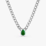 14k white gold may birthstone emerald pendant cuban chain necklace