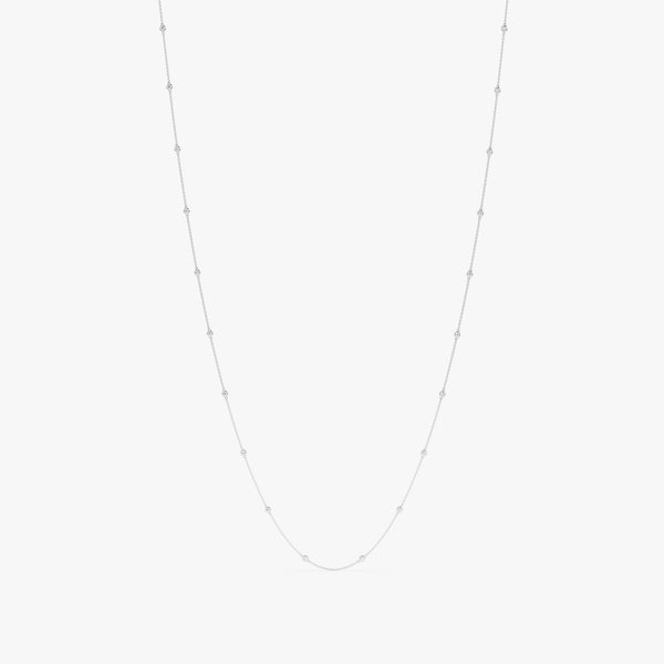 long solid 14k white gold diamond bezel necklace