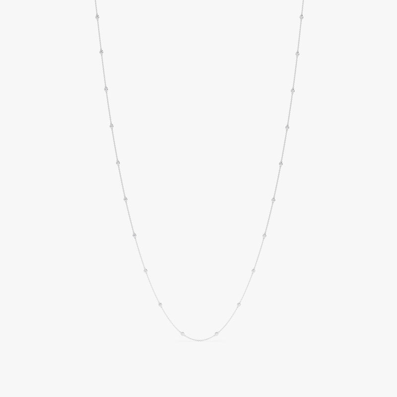 long solid 14k white gold diamond bezel necklace