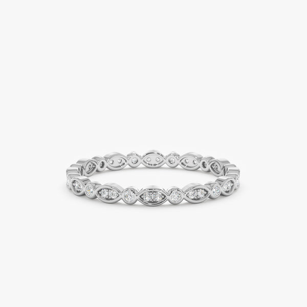 white gold natural diamond wedding stack band