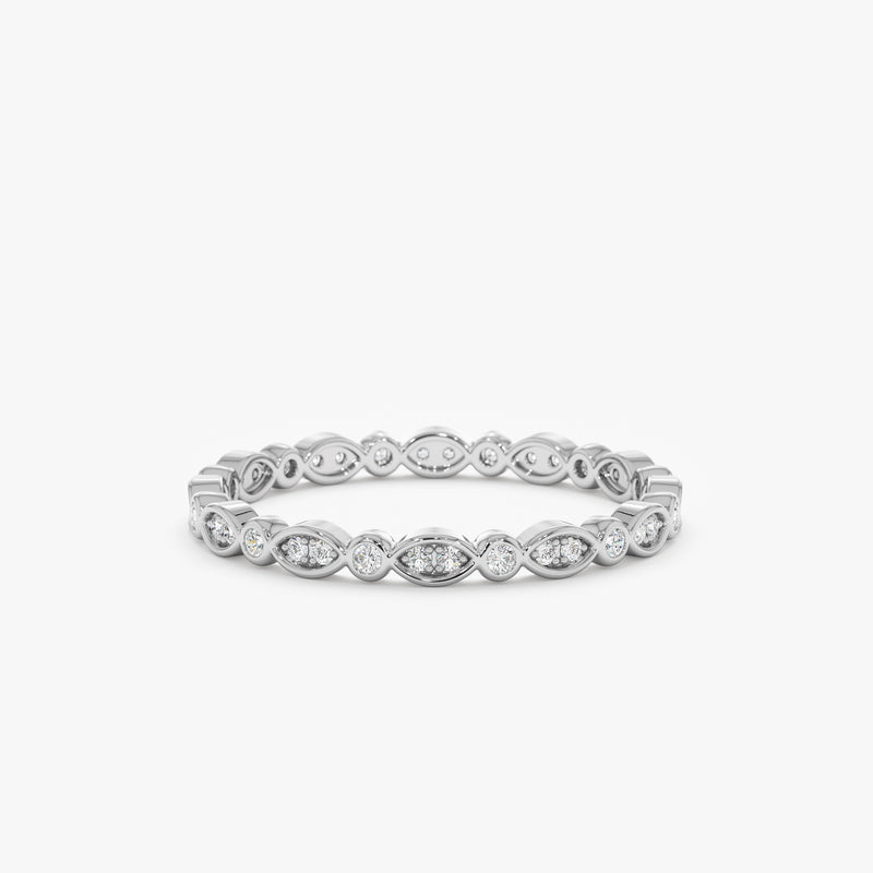 white gold natural diamond wedding stack band