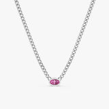 14k white gold pink sapphire bezel pendant on cuban chain