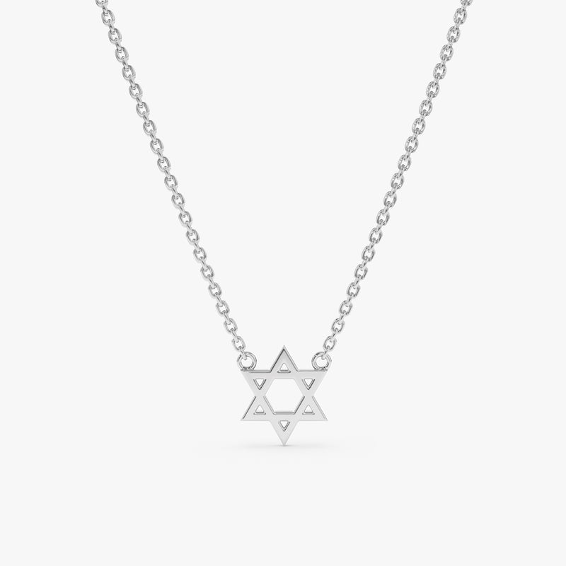 solid white gold minimalistic star of david pendant necklace