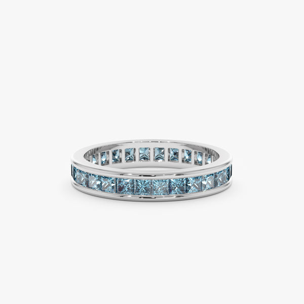 white gold blue gemstone band