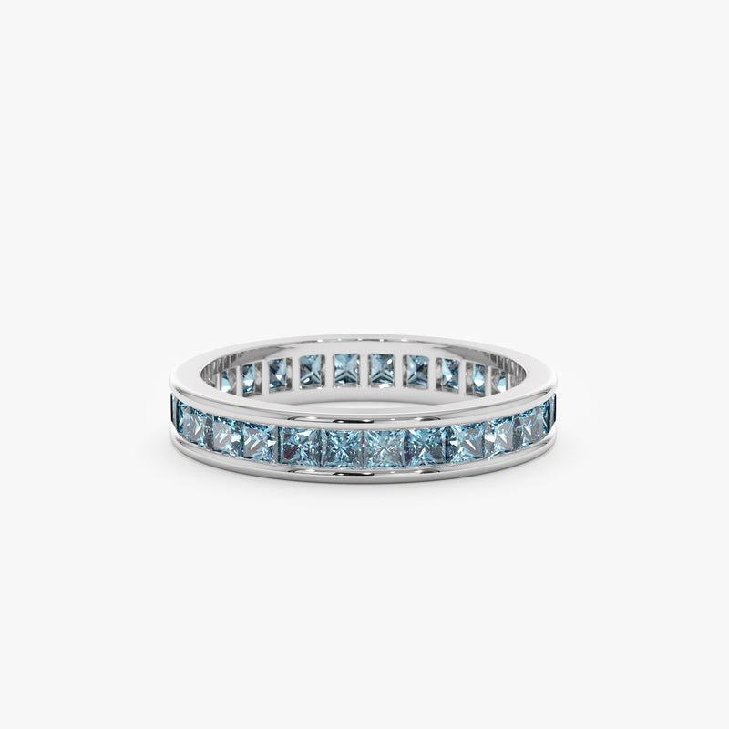 white gold blue gemstone band