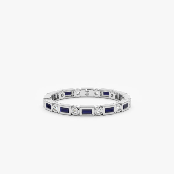 white gold baguette sapphire round diamond band