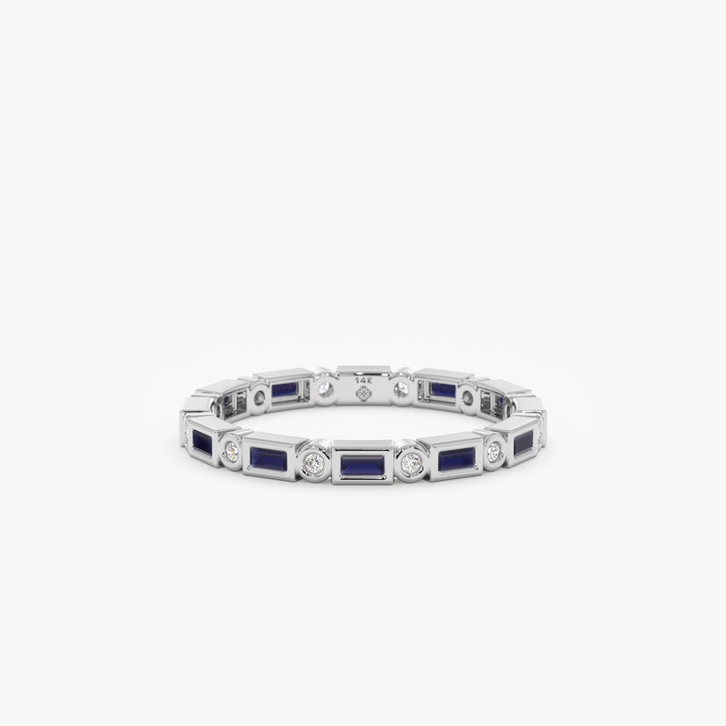 white gold baguette sapphire round diamond band