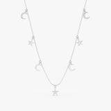 handcrafted solid white gold moon and star charms necklace