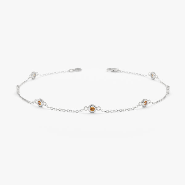 14k white gold citrine station bracelet 
