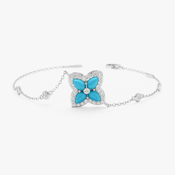 Turquoise Flower Bracelet, Lab Grown Diamond, Eirlys