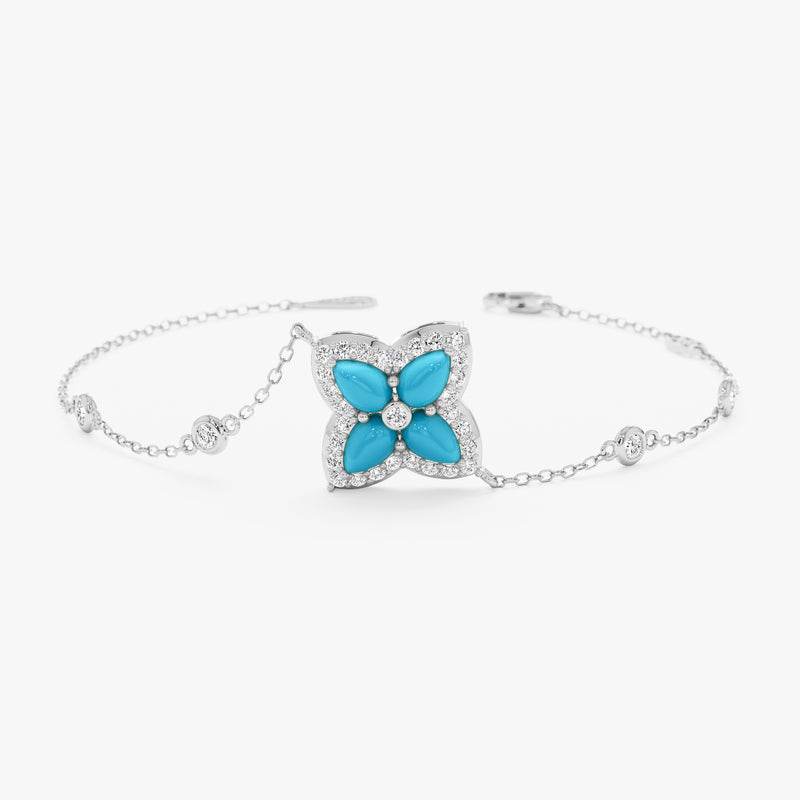 Turquoise Flower Bracelet, Lab Grown Diamond, Eirlys