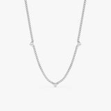 handmade solid white gold three diamond heart bezel cuban chain necklace