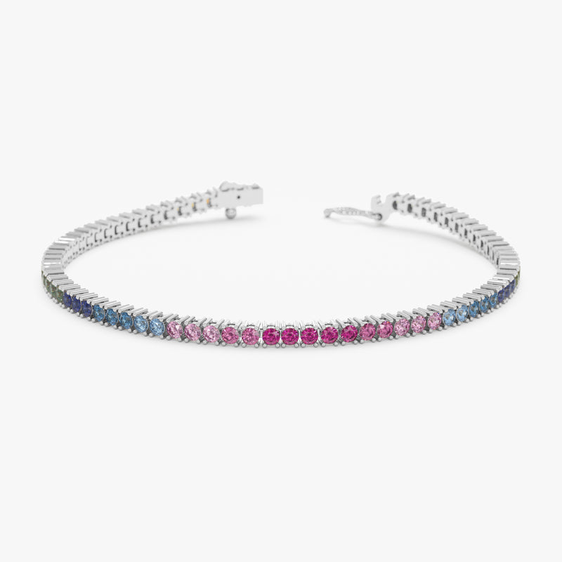 white gold natural rainbow sapphire bracelet